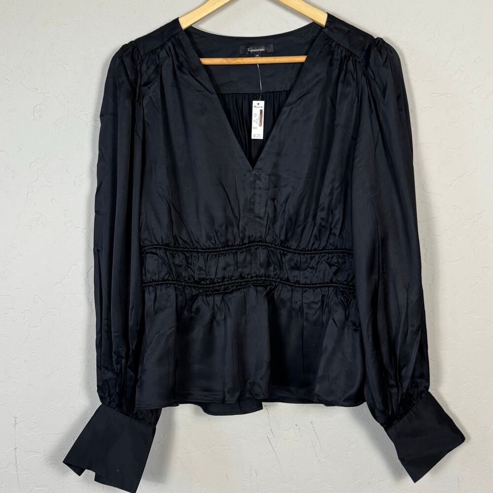 Madewell Date Night Top NWT Size 10 Black Long Sleeve Satin Peplum Goth Capsule